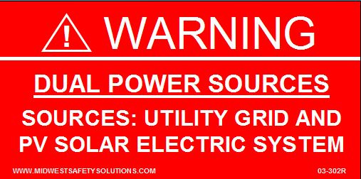 Solar Label plastic placard engraved 4x2" engraved Warning Dual Power Sources 