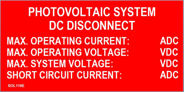 2" X 4" Engraved Solar Placard - "PHOTOVOLTAIC SYSTEM DC DISCONNECT, CURRENT / VOLTAGE